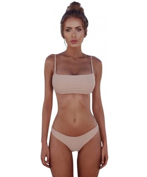 Women's Tube Top Bikini Swimsuit- Women Bandeau Bandage Bikini Set Push-Up - Beige - CA196WO78GT $9.67-Sets