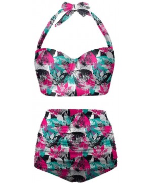 Women's Halter Abstract Print Funny Swimsuits High Waisted Bikini Set - Multicolored-21 - CY19683K968 $39.55-Sets