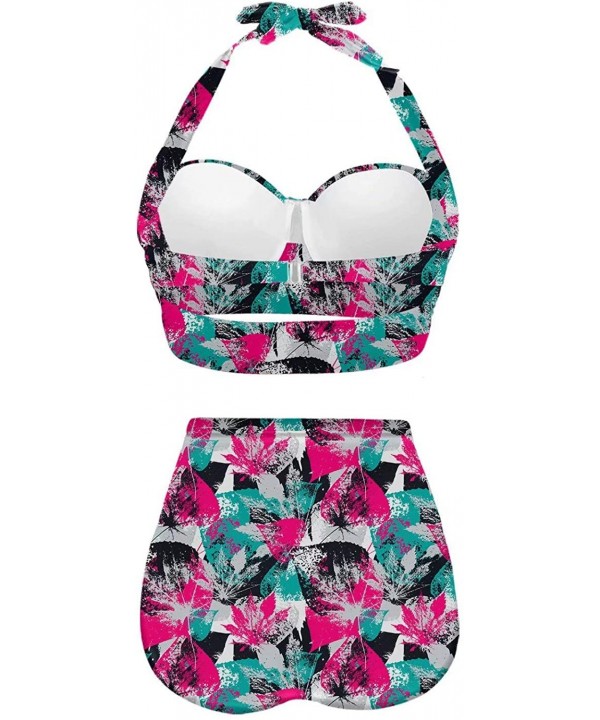 Women's Halter Abstract Print Funny Swimsuits High Waisted Bikini Set - Multicolored-21 - CY19683K968 $39.55-Sets