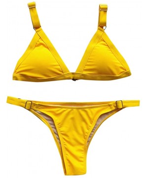 Solid Bikini Set Beach Swimwear Women Bandage Push-Up Brazilian Bathwear Beachwear Swimsuit - Yellow - CT18UMSWNQI $12.35-Bot...