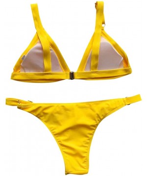 Solid Bikini Set Beach Swimwear Women Bandage Push-Up Brazilian Bathwear Beachwear Swimsuit - Yellow - CT18UMSWNQI $12.35-Bot...