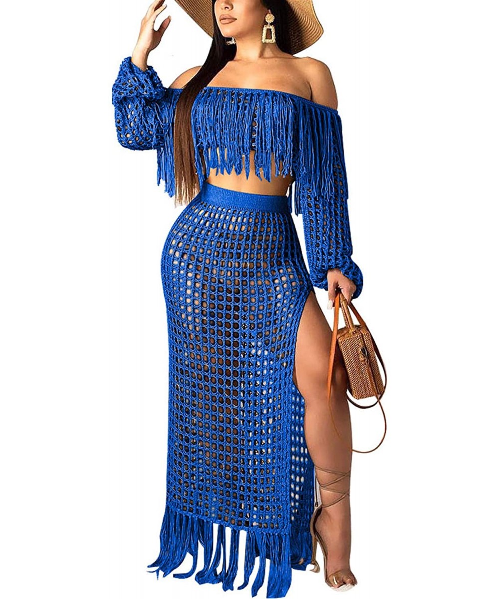 Womens Sexy Colorful Mesh See Through Hollow Party Club Beach Dress Without Belt - 938-blue - CM18SAUAHMZ $30.51-Cover-Ups