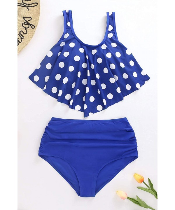 High Waisted Swimsuit for Women Two Piece Bathing Suit Ruffled Tankini Set Crop Top Bikini - Tankini Dark Blue - CI194XDEKZQ ...