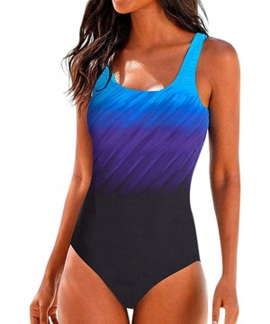 One Piece Swimsuits for Women Tummy Control Slimming Athletic Training Racerback Monokini Swimwear Bathing Suits Blue - CQ199...