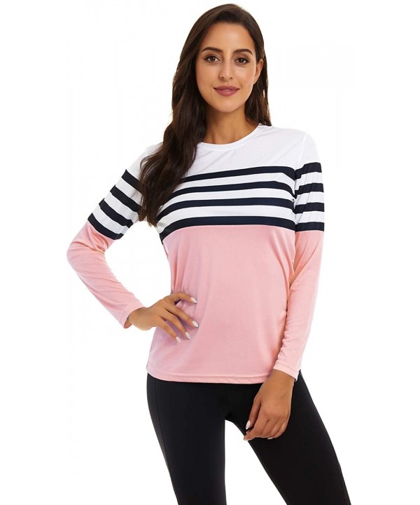 Womens UPF 50+ Sun Protection Crewneck Shirts Long Sleeve Outdoor Rashguards - B-pink - CK190YWQA9K $17.10-Rash Guards