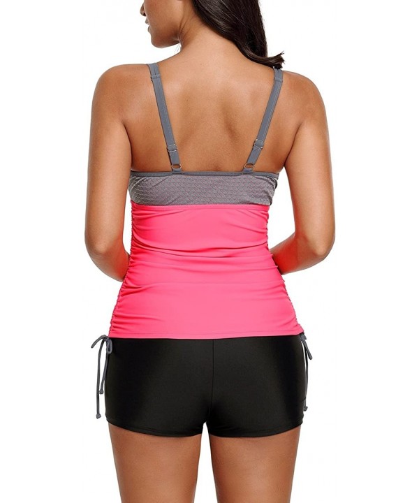 Women Athletic Underwire Push Up Tankini Top Swimsuit with High Waist Boyshort - Red - CX18020NZ4H $24.23-Tankinis