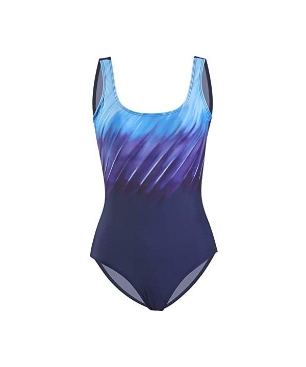 One Piece Swimsuits for Women Tummy Control Slimming Athletic Training Racerback Monokini Swimwear Bathing Suits Blue - CQ199...