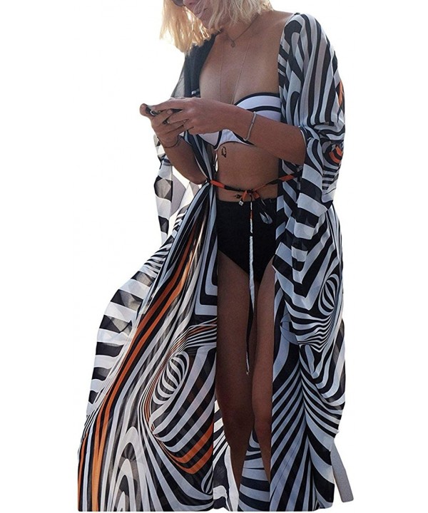 Womens Beach Swimsuit Cover Up Long Floral Kimono Cardigan Bohemian Loose Blouse - Zebra Print - C618NYST4EG $13.84-Cover-Ups