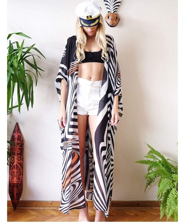 Womens Beach Swimsuit Cover Up Long Floral Kimono Cardigan Bohemian Loose Blouse - Zebra Print - C618NYST4EG $13.84-Cover-Ups