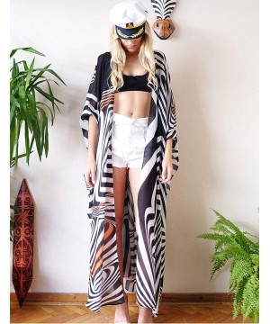 Womens Beach Swimsuit Cover Up Long Floral Kimono Cardigan Bohemian Loose Blouse - Zebra Print - C618NYST4EG $13.84-Cover-Ups