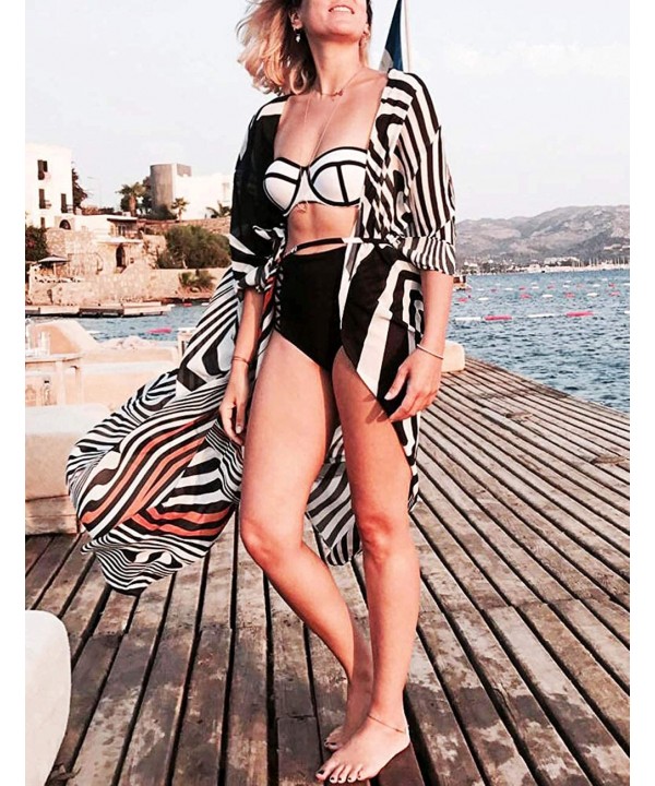 Womens Beach Swimsuit Cover Up Long Floral Kimono Cardigan Bohemian Loose Blouse - Zebra Print - C618NYST4EG $13.84-Cover-Ups