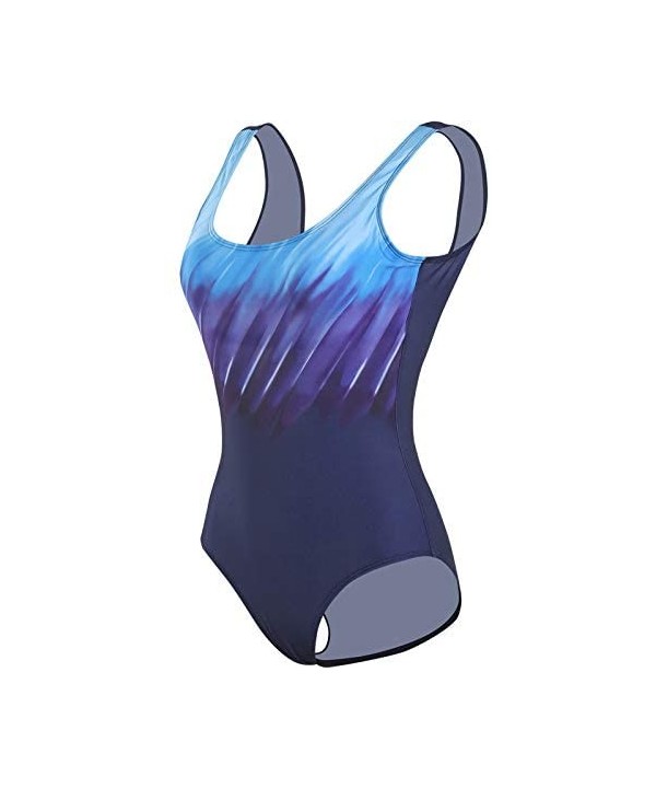 One Piece Swimsuits for Women Tummy Control Slimming Athletic Training Racerback Monokini Swimwear Bathing Suits Blue - CQ199...