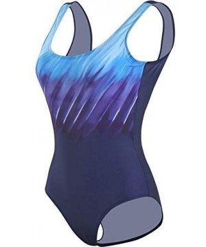 One Piece Swimsuits for Women Tummy Control Slimming Athletic Training Racerback Monokini Swimwear Bathing Suits Blue - CQ199...