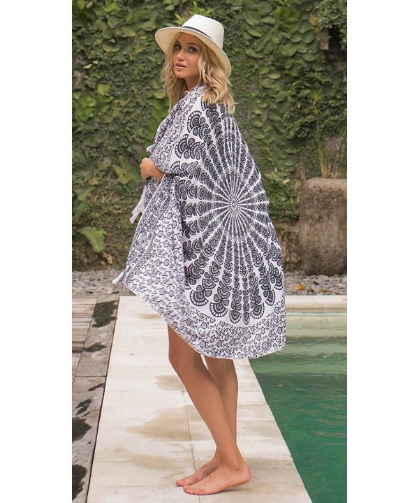 Womens Sarong Beach Swimsuit Cover Up Mandala Peacock Bikini Wrap & Clip - Black/White - CQ128ZEQDKF $14.99-Cover-Ups