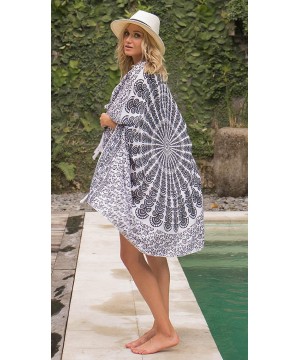 Womens Sarong Beach Swimsuit Cover Up Mandala Peacock Bikini Wrap & Clip - Black/White - CQ128ZEQDKF $14.99-Cover-Ups