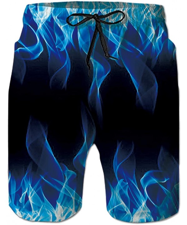 Mens Swim Trunks Summer Cool Quick Dry Board Shorts Bathing Suit with Side Pockets Mesh Lining S-XXXL - Fire Flame Blue - CA1...