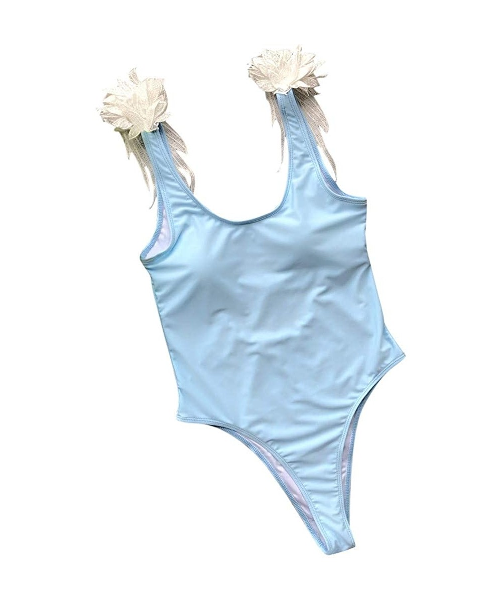 Women's One Piece Monokini Swimsuits Angel Wings Push Up Pad Bikini Tummy Control Bathing Suits Beach Swimwear Sky Blue - CJ1...