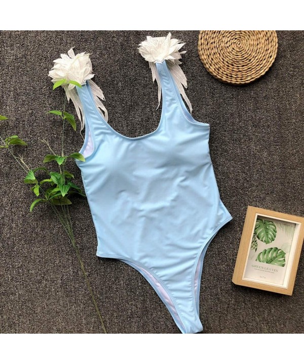 Women's One Piece Monokini Swimsuits Angel Wings Push Up Pad Bikini Tummy Control Bathing Suits Beach Swimwear Sky Blue - CJ1...