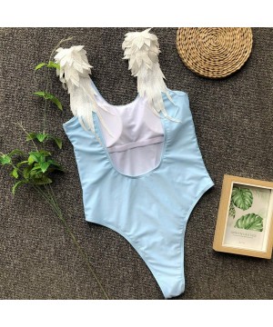 Women's One Piece Monokini Swimsuits Angel Wings Push Up Pad Bikini Tummy Control Bathing Suits Beach Swimwear Sky Blue - CJ1...