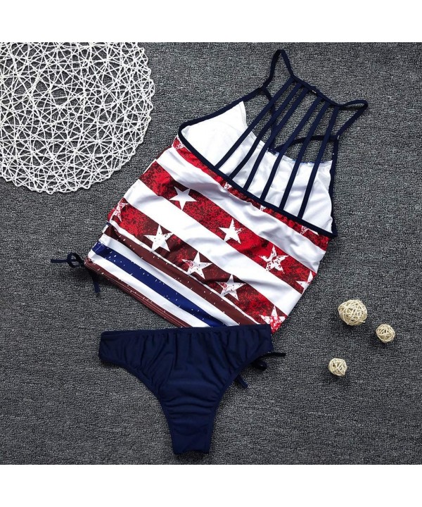 Women's Plus American Flag Crisscross Back Boyshort Two Piece Swimsuit - Black - CM190R6HGS5 $24.70-One-Pieces