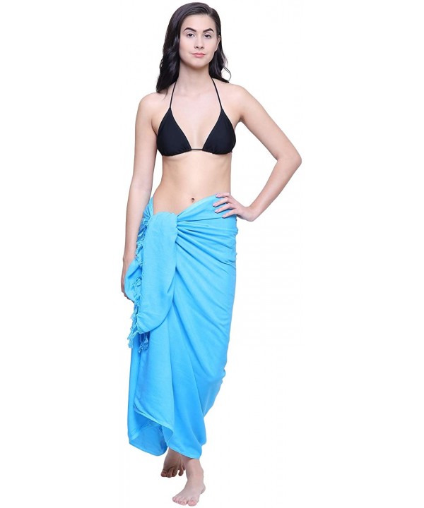 Womens Sarong Pareo Soft Rayon Cover Up Wrap Beach - Turquoise Blue - CK18L6ACR2E $17.95-Cover-Ups