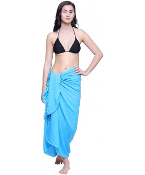 Womens Sarong Pareo Soft Rayon Cover Up Wrap Beach - Turquoise Blue - CK18L6ACR2E $17.95-Cover-Ups