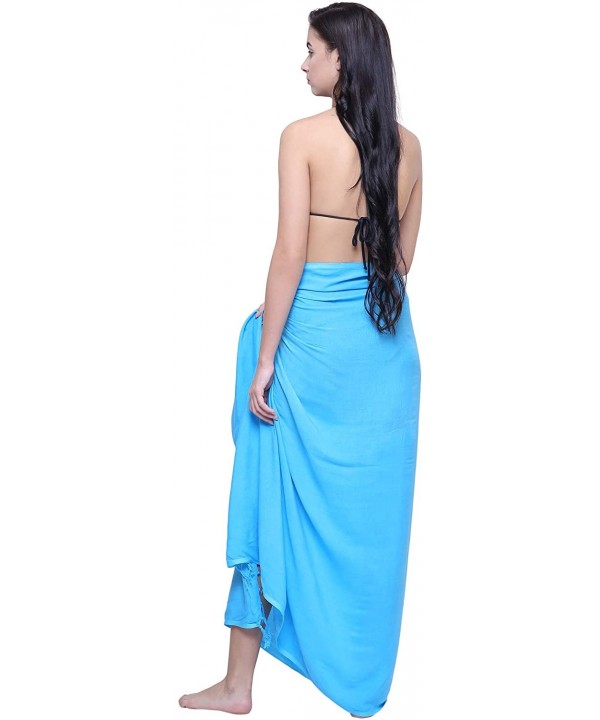 Womens Sarong Pareo Soft Rayon Cover Up Wrap Beach - Turquoise Blue - CK18L6ACR2E $17.95-Cover-Ups