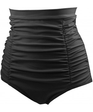 Women's Retro High Waisted Bikini Bottom Ruched Swim Shorts Tankinis - Black - CB1857HT853 $20.10-Bottoms