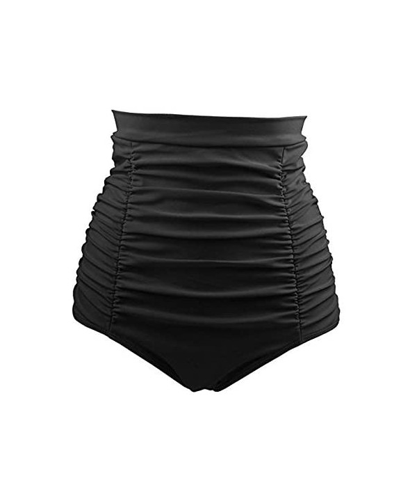 Women's Retro High Waisted Bikini Bottom Ruched Swim Shorts Tankinis - Black - CB1857HT853 $20.10-Bottoms