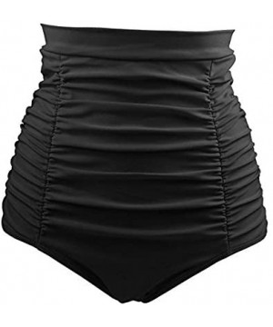 Women's Retro High Waisted Bikini Bottom Ruched Swim Shorts Tankinis - Black - CB1857HT853 $20.10-Bottoms