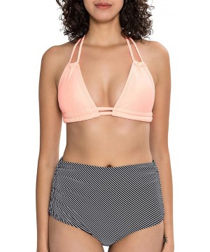 Women's Adjustable Cups High Waist Bikini Sets Back Less Tie Sling Two Piece Swimsuits (FBA) - Orange Pink - C418LQ9YCZT $25....