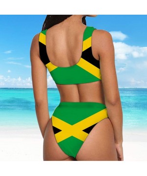 Jamaica Flag Bikini Sets Two Piece Swimsuit Low Scoop Crop Top High Waisted Cheeky Bottoms Women - Jamaica Flag - C718S32KKL9...