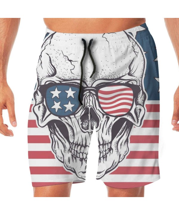 Men Beach Shorts Swim Trunks Skull American Flag Swimwear Boardshorts Pants - Skull American Flag - CX199LTT0Y3 $22.44-Board ...