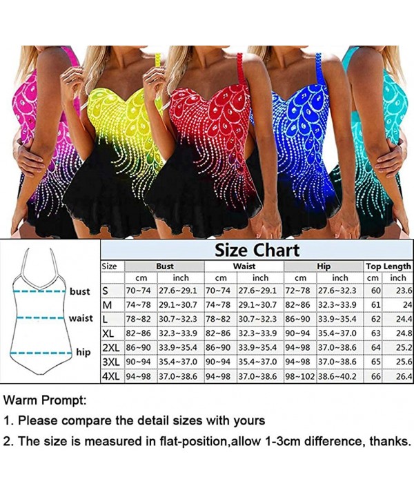 Womens Feather Sequins Print Tankini Swimwear Two Piece Set Tummy Control Swimming Bathing Suit Swimsuits - Pink - CE1980KUL8...