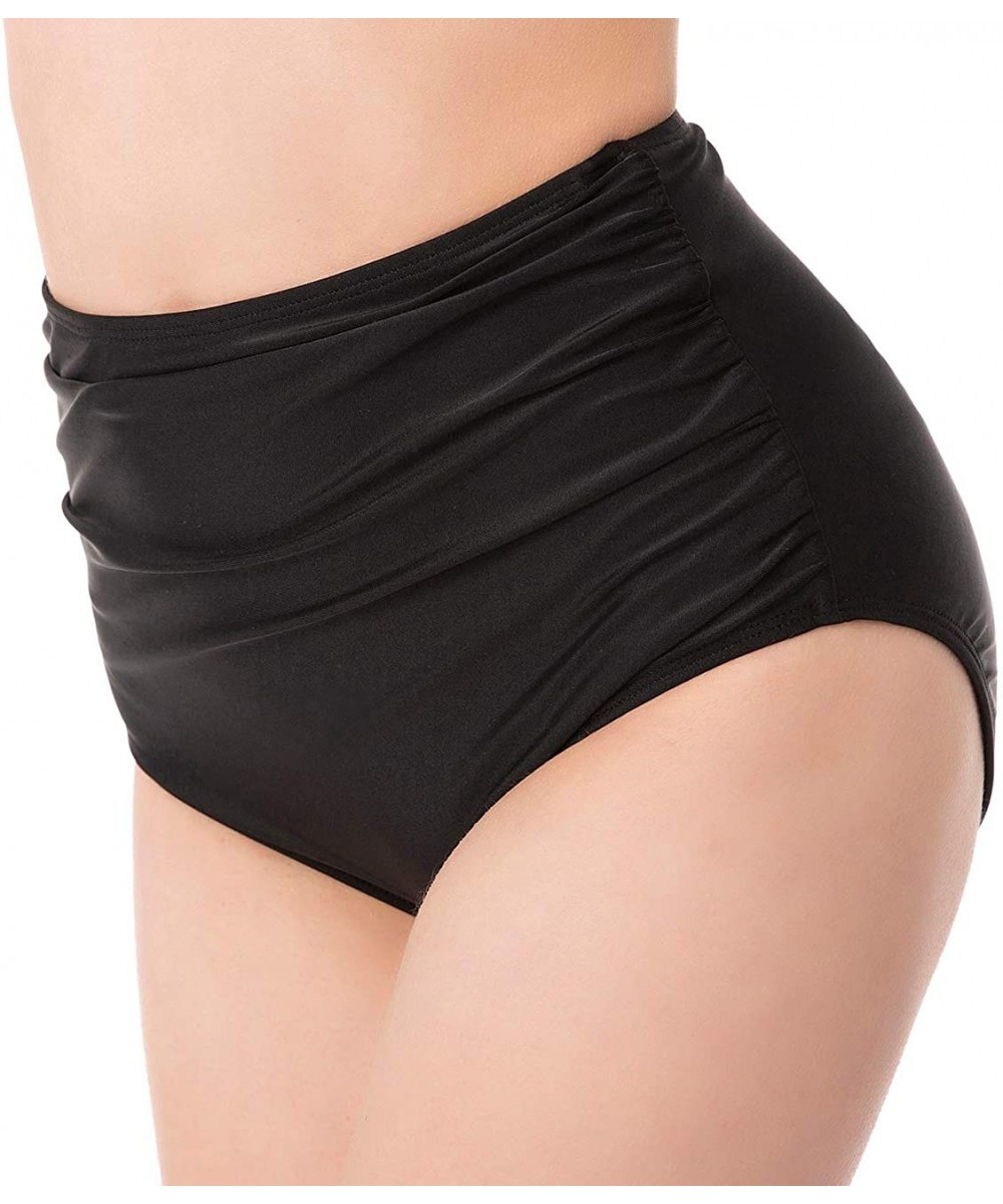 Ruched Bikini Bottoms for Women Black Retro High Waisted Tankini Swim Shorts - Black - CR18LYA602A $14.43-Tankinis