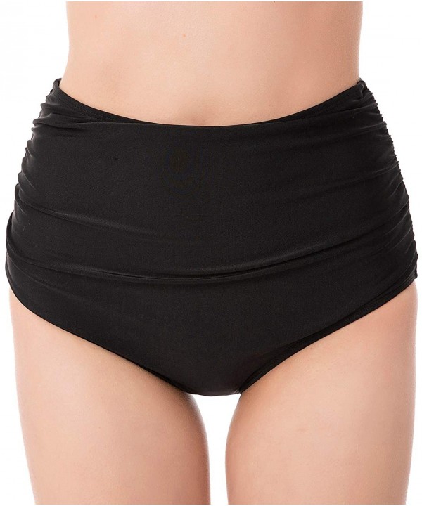 Ruched Bikini Bottoms for Women Black Retro High Waisted Tankini Swim Shorts - Black - CR18LYA602A $14.43-Tankinis