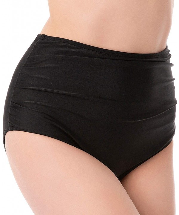 Ruched Bikini Bottoms for Women Black Retro High Waisted Tankini Swim Shorts - Black - CR18LYA602A $14.43-Tankinis