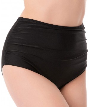 Ruched Bikini Bottoms for Women Black Retro High Waisted Tankini Swim Shorts - Black - CR18LYA602A $14.43-Tankinis