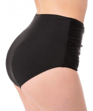 Ruched Bikini Bottoms for Women Black Retro High Waisted Tankini Swim Shorts - Black - CR18LYA602A $14.43-Tankinis