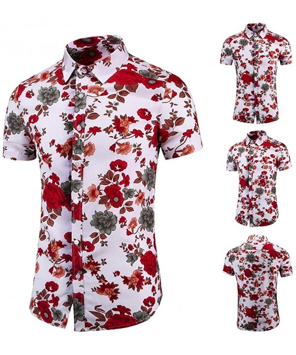 Mens Fashion Retro Printed Shirt- Casual Button-Down Shirt Long Sleeve Printed Tops Shirt - Red 5 - C41965K8I6D $21.04-Rash G...