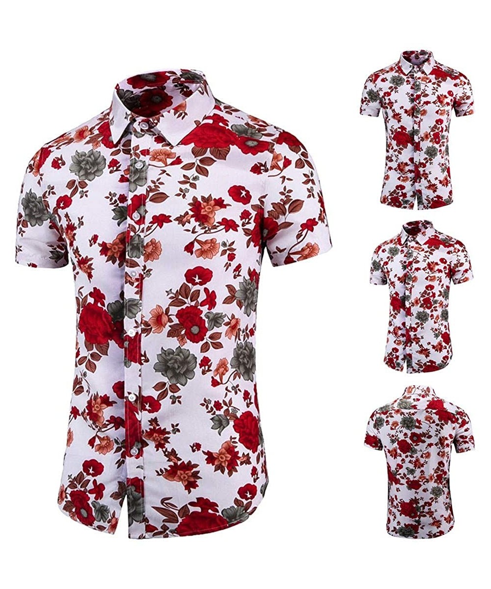 Mens Fashion Retro Printed Shirt- Casual Button-Down Shirt Long Sleeve Printed Tops Shirt - Red 5 - C41965K8I6D $21.04-Rash G...