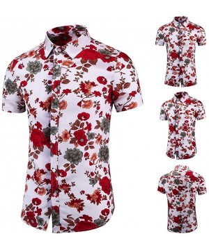 Mens Fashion Retro Printed Shirt- Casual Button-Down Shirt Long Sleeve Printed Tops Shirt - Red 5 - C41965K8I6D $21.04-Rash G...