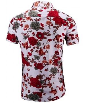 Mens Fashion Retro Printed Shirt- Casual Button-Down Shirt Long Sleeve Printed Tops Shirt - Red 5 - C41965K8I6D $21.04-Rash G...