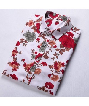 Mens Fashion Retro Printed Shirt- Casual Button-Down Shirt Long Sleeve Printed Tops Shirt - Red 5 - C41965K8I6D $21.04-Rash G...