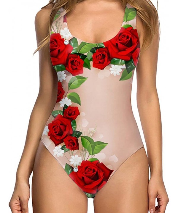 Women Sexy 3D Fruit Printed Bodysuit Swimsuit One Piece Funny Bathing Suit Monokini Tank Swimwear - Red - CN18C9KRI93 $9.04-O...