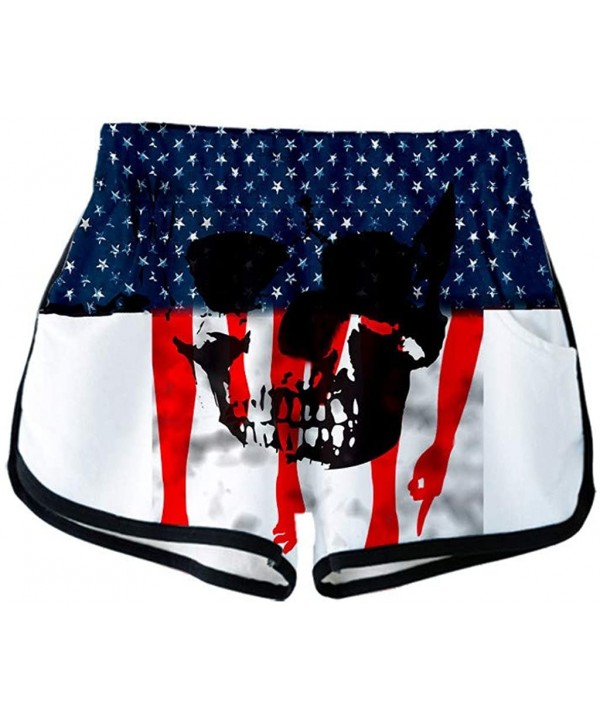 Women's American Flag Printed Shorts with Drawstring July 4th American Flag Patriotic Shorts with Pockets B white - CR190LUCO...