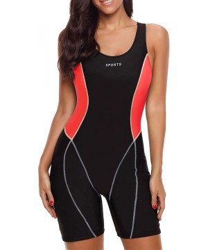 Womens Boy-Leg One Piece Swimsuit Pro Racerback Swimwear Racing Bathing Suit - Black / Orange Red - C418NKGO7A4 $21.82-One-Pi...