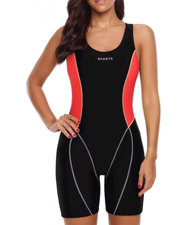 Womens Boy-Leg One Piece Swimsuit Pro Racerback Swimwear Racing Bathing Suit - Black / Orange Red - C418NKGO7A4 $21.82-One-Pi...