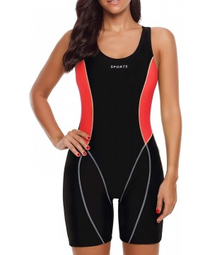 Womens Boy-Leg One Piece Swimsuit Pro Racerback Swimwear Racing Bathing Suit - Black / Orange Red - C418NKGO7A4 $21.82-One-Pi...