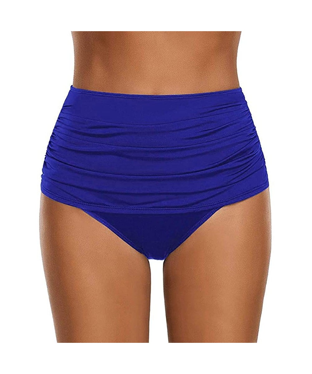 Women Plus Size Swimwear- High Waisted Swimsuit Bottom Ruched Bikini Tankini Briefs Plus Size - Blue - C618OK4Z2ZC $15.51-Bot...